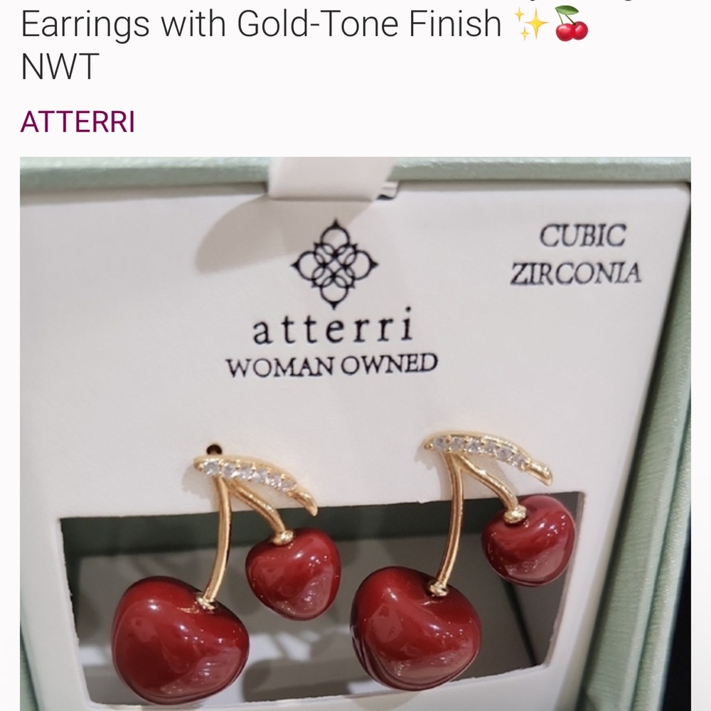 ATTERRI NIB Vibrant Red Cherry Heart Dangle Earrings - Picture 5 of 6